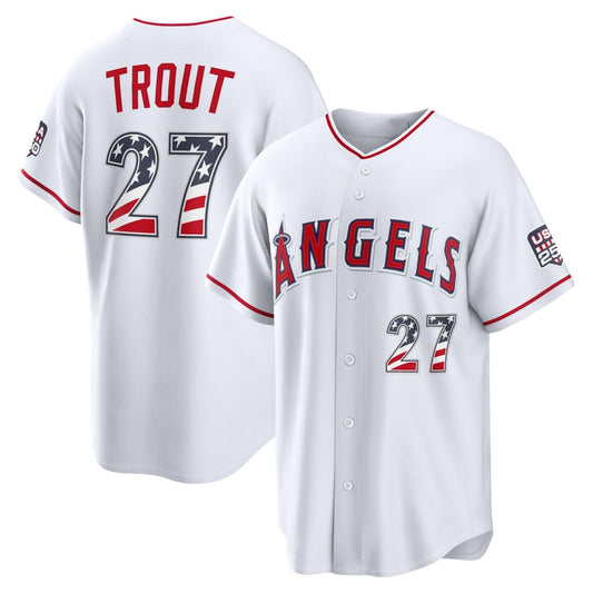 Los Angeles Angels #27 Mike Trout White USA 250 Fourth of July Home Stadium Jersey - Main View