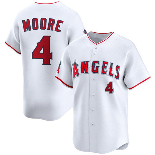 Los Angeles Angels #4 Christian Moore White Home Limited Stitched Baseball Jersey - Main View