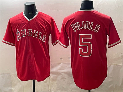 Los Angeles Angels #5 Albert Pujols Red Stitched Baseball Jersey - Main View