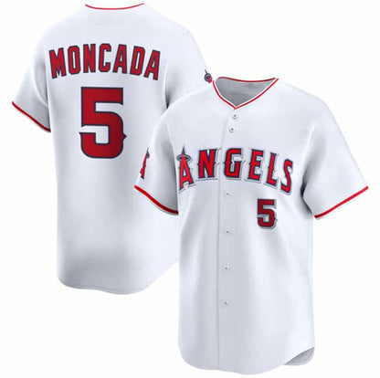 Los Angeles Angels #5 Yoan Moncada White Home Limited Stitched Baseball Jersey - Main View