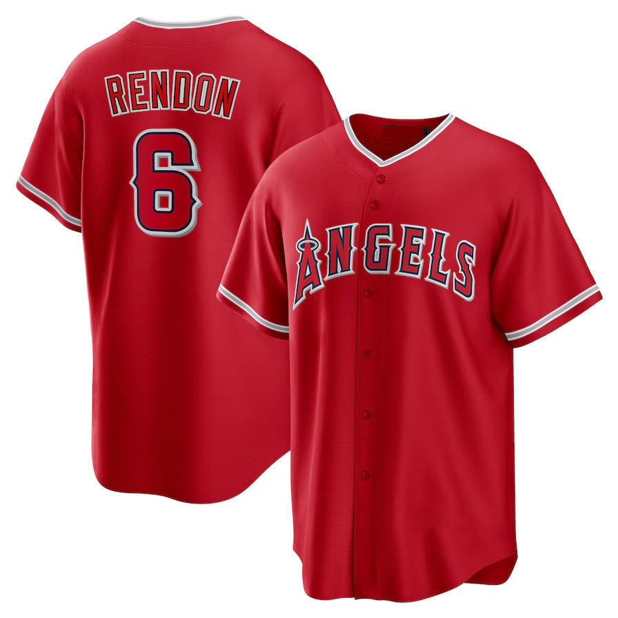 Los Angeles Angels #6 Anthony Rendon Alternate Replica Player Name Jersey - Red Stitched Baseball Jersey - Main View