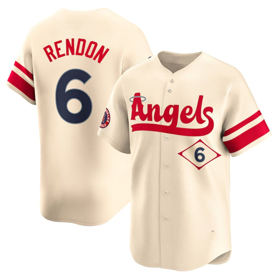 Los Angeles Angels #6 Anthony Rendon City Connect Limited Player Jersey - Cream Stitched Baseball Jersey - Main View