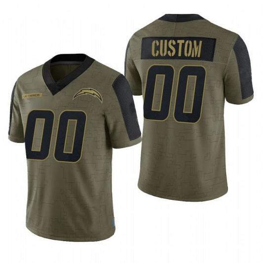 Custom LA.Chargers Olive 2021 Salute To Service Limited Football Jerseys - Main View