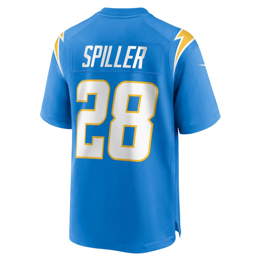 LA.Chargers #28 Isaiah Spiller Powder Blue Game Jersey Stitched American Football Jerseys - Main View