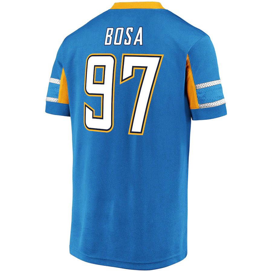 LA.Chargers #97 Joey Bosa Fanatics Branded Powder Blue Hashmark Player Name & Number V-Neck Top Stitched American Football Jerseys - Main View