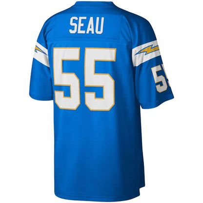 LA.Chargers #55 Junior Seau Mitchell & Ness Powder Blue Big & Tall 2002 Retired Player Replica Jersey Stitched American Football Jerseys - Main View