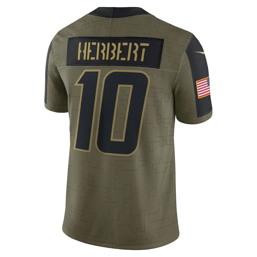 LA.Chargers #10 Justin Herbert Olive 2021 Salute To Service Limited Player Jersey Stitched American Football Jerseys - Main View