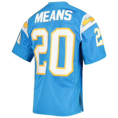LA.Chargers #20 Natrone Means Mitchell & Ness Powder Blue Authentic Retired Player Jersey Stitched American Football Jerseys - Main View