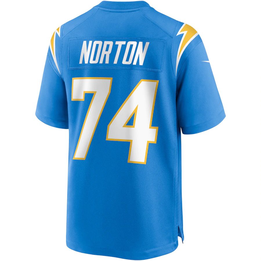 LA.Chargers #74 Storm Norton Powder Blue Team Game Jersey Stitched American Football Jerseys - Main View
