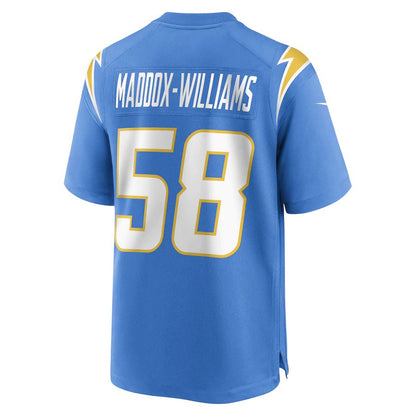 LA.Chargers #58 Tyreek Maddox-Williams Powder Blue Game Player Jersey Stitched American Football Jerseys - Main View