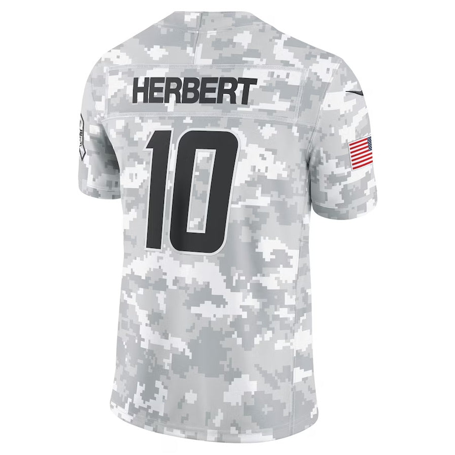 LA.Chargers #10 Justin Herbert Arctic Camo 2024 Salute to Service Limited Stitched American Football Jerseys - Main View