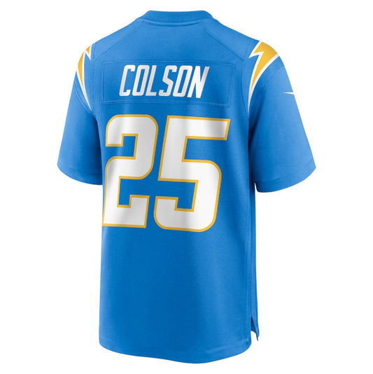 LA.Chargers #25 Junior Colson Team Game Jersey - Powder Blue American Football Jerseys - Main View