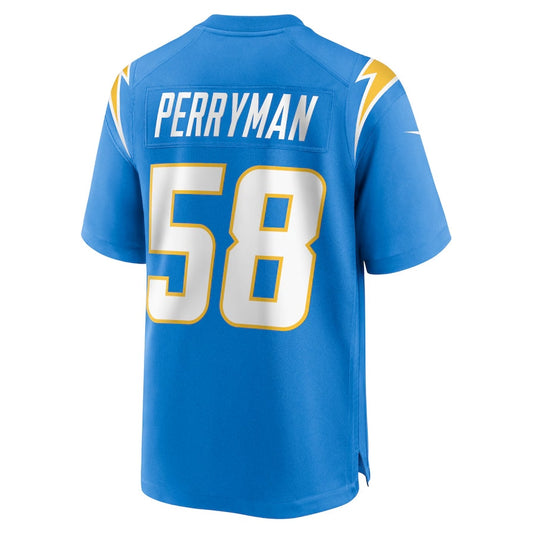 LA.Chargers #58 Denzel Perryman Game Jersey - Powder Blue American Football Jerseys - Main View