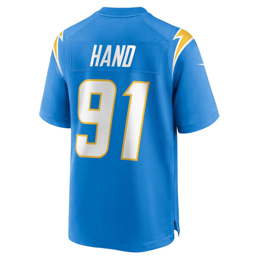 LA.Chargers #91 Da'Shawn Hand Powder Blue Team Game Stitched American Football Jerseys - Main View