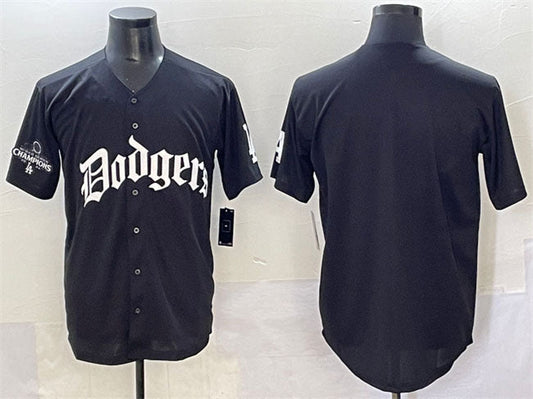 Los Angeles Dodgers Blank Black 2025 LA Gothic Style With 2024 World Series Champions Patch Vapor Premier Limited Stitched Baseball Jersey - Main View
