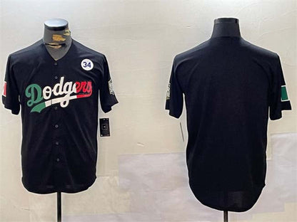 Los Angeles Dodgers Blank Black Mexico 2024 World Series With No. 34 Patch Cool Base Stitched Baseball Jersey - Main View