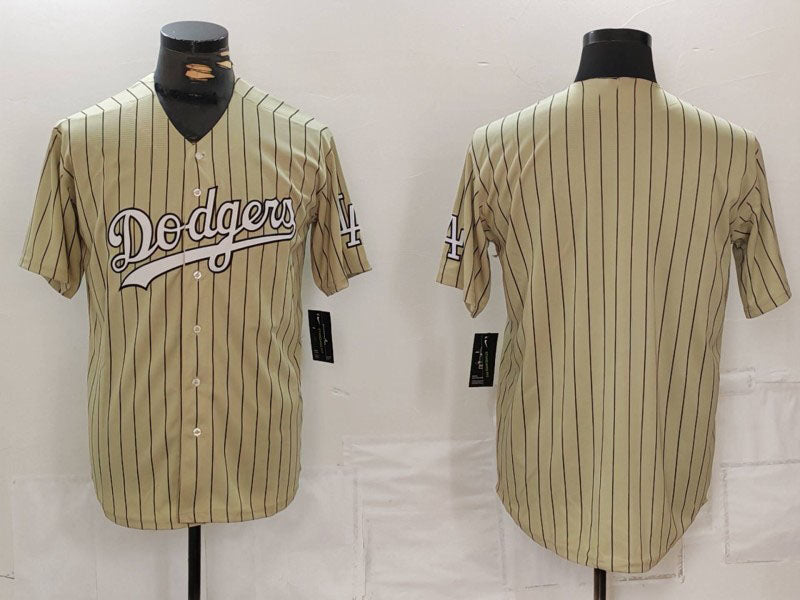 Los Angeles Dodgers Blank Cream Pinstripe Stitched Cool Base Baseball Jerseys - Main View