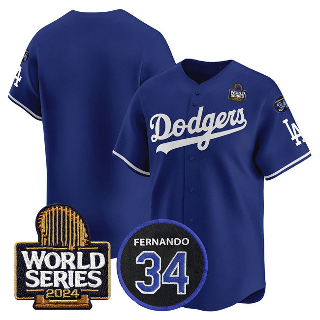 Los Angeles Dodgers Blank Royal 2024 World Series With Fernando Memorial Patch Limited Stitched Baseball Jersey - Main View
