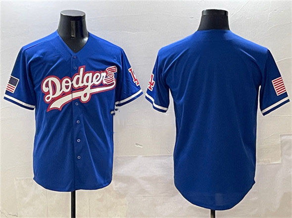 Los Angeles Dodgers Blank Royal With American Flag Patch Limited Stitched Baseball Jersey - Main View
