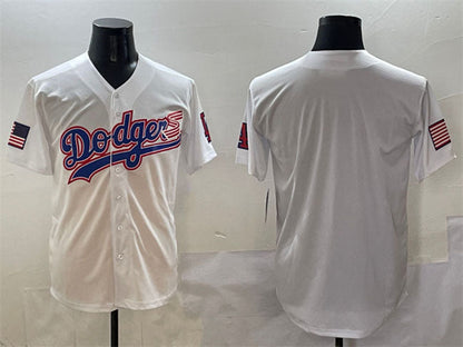 Los Angeles Dodgers Blank White With American Flag Patch Limited Stitched Baseball Jersey - Main View