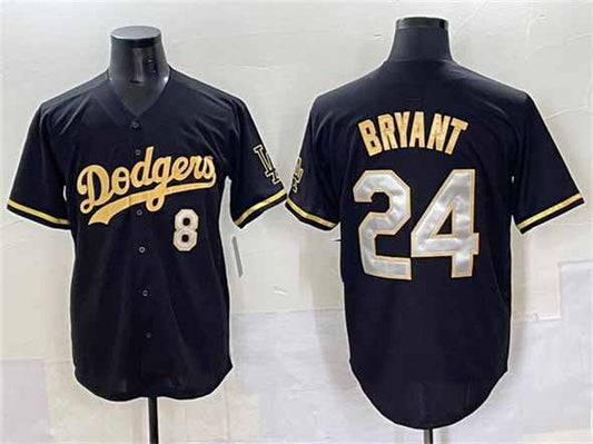 Los Angeles Dodgers Front #8 Back #24 Kobe Bryant Black Gold Limited Stitched Baseball Jersey - Main View