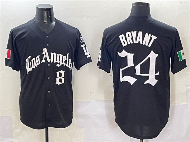 Los Angeles Dodgers Front #8 Back #24 Kobe Bryant Black Mexico 2025 LA Gothic Style With Fernando Patch Vapor Premier Limited Stitched Baseball Jersey - Main View