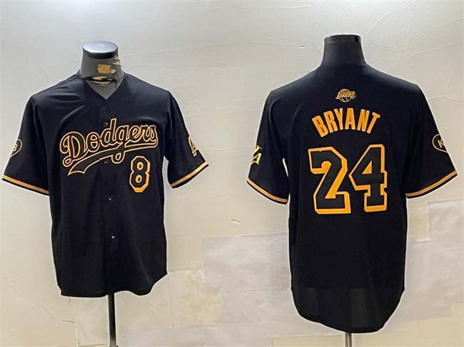 Los Angeles Dodgers Front #8 Back #24 Kobe Bryant Black Stitched Baseball Jersey - Main View