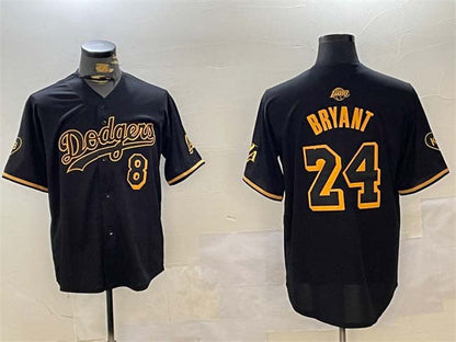 Los Angeles Dodgers Front #8 Back #24 Kobe Bryant Black Stitched Baseball Jersey - Main View