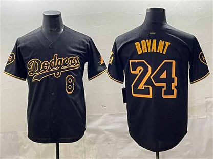 Los Angeles Dodgers Front #8 Back #24 Kobe Bryant Black With KB Patch Stitched Baseball Jersey - Main View