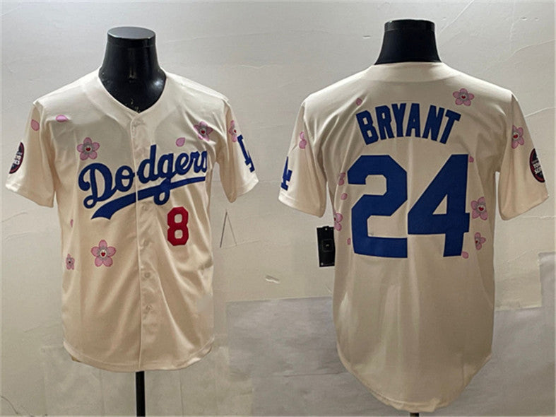 Los Angeles Dodgers Front #8 Back #24 Kobe Bryant Cream 2025 Tokyo Series Limited Stitched Baseball Jersey - Main View