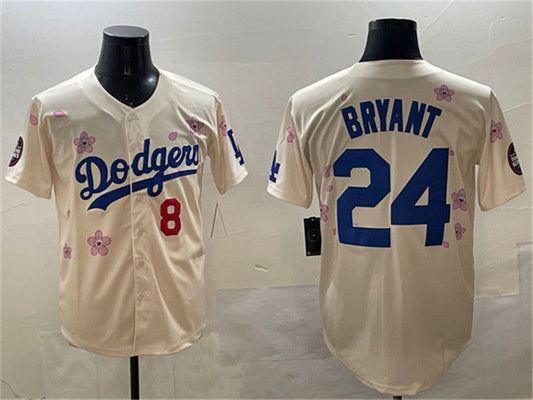 Los Angeles Dodgers Front #8 Back #24 Kobe Bryant Cream 2025 Tokyo Series Limited Stitched Baseball Jersey - Main View