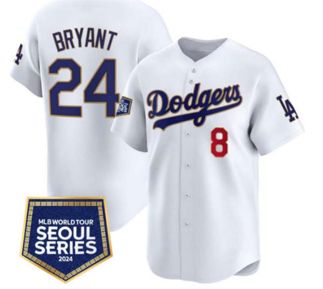 Los Angeles Dodgers Front #8 Back #24 Kobe Bryant White 2024 World Tour Seoul Series Home Limited Stitched Baseball Jersey - Main View