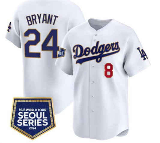 Los Angeles Dodgers Front #8 Back #24 Kobe Bryant White 2024 World Tour Seoul Series Home Limited Stitched Baseball Jersey - Main View