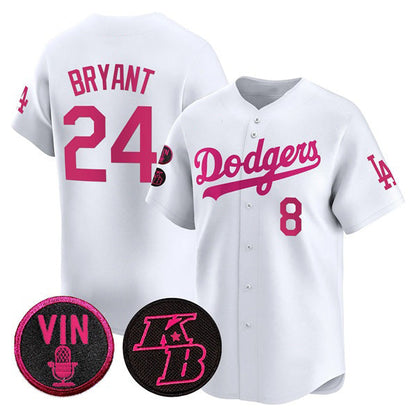 Los Angeles Dodgers Front #8 Back #24 Kobe Bryant White 2026 Mother¡¯s Day Vapor Premier Limited Stitched Baseball Jersey - Main View