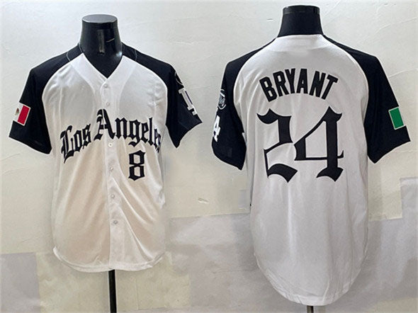 Los Angeles Dodgers Front #8 Back #24 Kobe Bryant White Black Mexico 2025 LA Gothic Style With Fernando Patch Vapor Premier Limited Stitched Baseball Jersey - Main View
