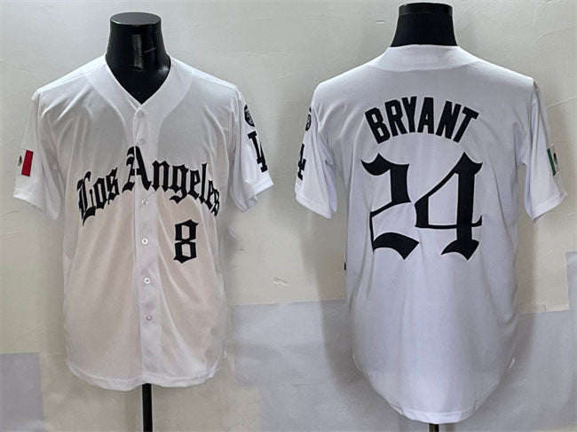 Los Angeles Dodgers Front #8 Back #24 Kobe Bryant White Mexico 2025 LA Gothic Style With Fernando Patch Vapor Premier Limited Stitched Baseball Jersey - Main View