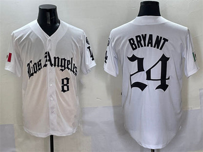 Los Angeles Dodgers Front #8 Back #24 Kobe Bryant White Mexico 2025 LA Gothic Style With Fernando Patch Vapor Premier Limited Stitched Baseball Jersey - Main View
