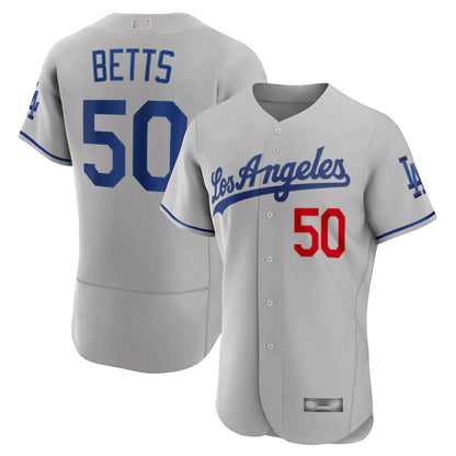 Los Angeles Dodgers # 50 Mookie Betts Gray Away Authentic Player Jersey Baseball Jerseys - Main View