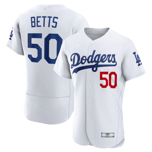Los Angeles Dodgers # 50 Mookie Betts White Home Authentic Player Jersey Baseball Jerseys - Main View