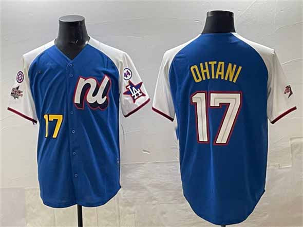 Los Angeles Dodgers National League #17 Shohei Ohtani Blue Alternate 2025 All-Star With Patch Edition Limited Stitched Baseball Jersey - Main View
