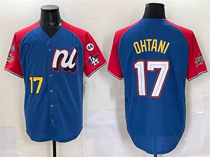 Los Angeles Dodgers National League #17 Shohei Ohtani Blue Red Alternate 2025 All-Star With Patch Edition Limited Stitched Baseball Jersey - Main View