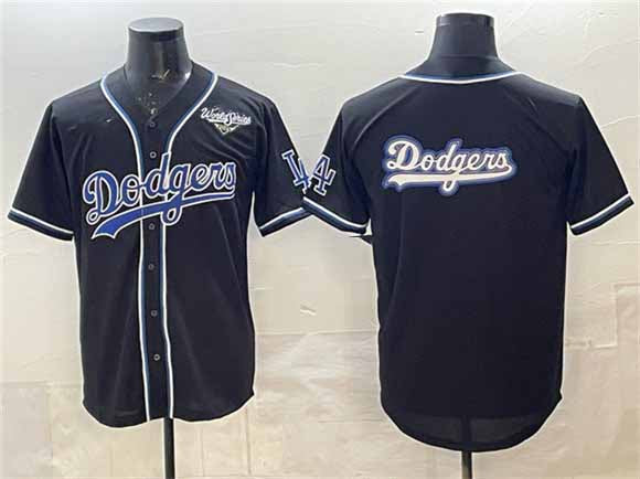 Los Angeles Dodgers Team Big Logo Black Fashion 2025 World Series Cool Base Stitched Baseball Jersey - Main View