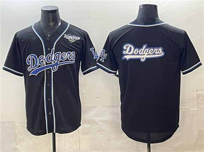 Los Angeles Dodgers Team Big Logo Black Fashion 2025 World Series Cool Base Stitched Baseball Jersey - Main View