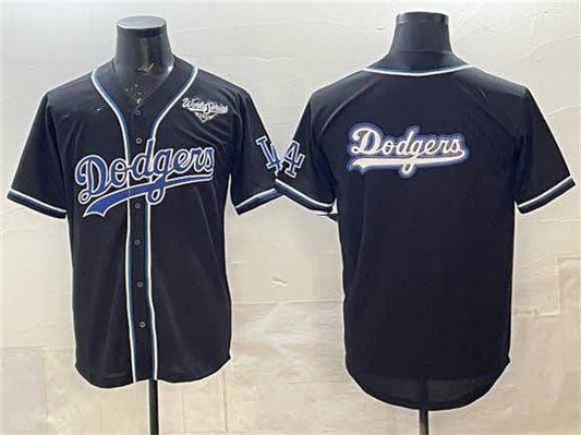 Los Angeles Dodgers Team Big Logo Black Fashion 2025 World Series Cool Base Stitched Baseball Jersey - Main View