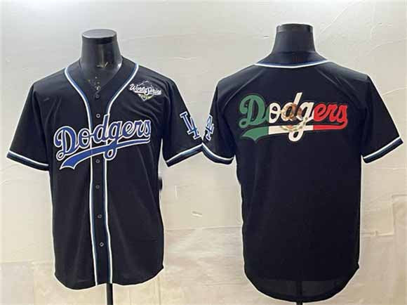 Los Angeles Dodgers Team Big Logo Black Fashion 2025 World Series Cool Base Stitched Baseball Jersey 2 - Main View