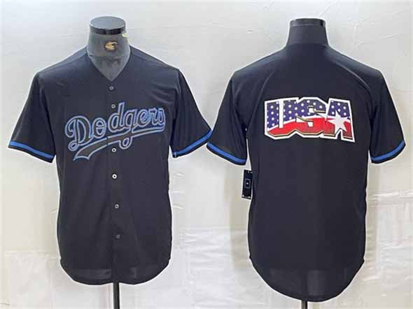 Los Angeles Dodgers Team Big Logo Black Fashion Stitched Baseball Jerseys - Main View