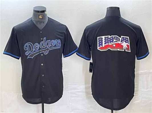 Los Angeles Dodgers Team Big Logo Black Fashion Stitched Baseball Jerseys - Main View