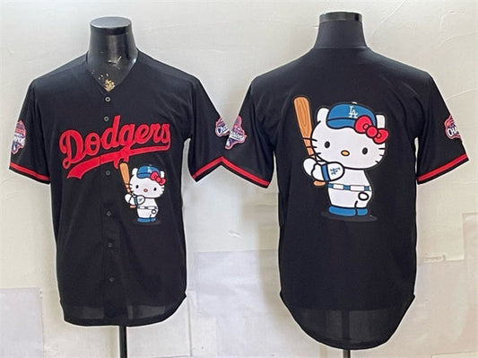 Los Angeles Dodgers Team Big Logo Black Hello Kitty Night 2025 World Series Champions Patch Stitched Jersey - Main View