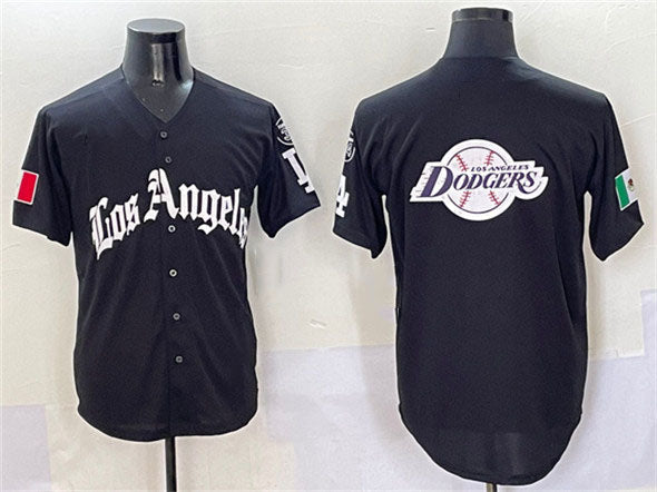 Los Angeles Dodgers Team Big Logo Black Mexico 2025 LA Gothic Style With Fernando Patch Vapor Premier Limited Stitched Baseball Jersey - Main View