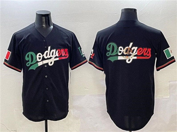 Los Angeles Dodgers Team Big Logo Black Mexico Flag Limited Stitched Baseball Jersey - Main View